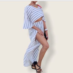 Striped Two Piece Maxi Skirt Set Medium